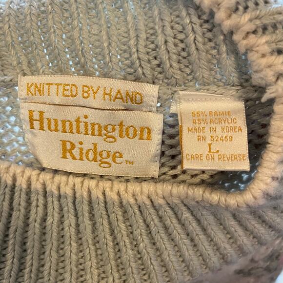 VTG Huntington Ridge Hand Knit CottageCore Fringe Mock Neck Sweater L Floral 80s - Picture 3 of 4